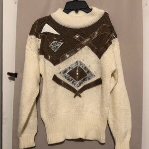 Elegant Cream and Brown Women's Turtleneck Sweater
